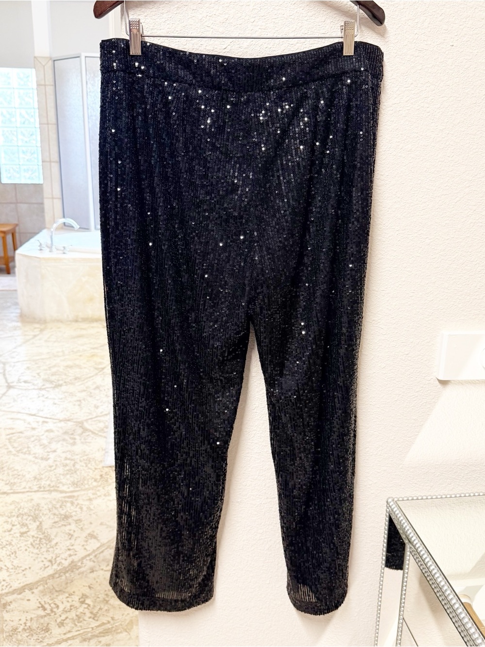 NEW LOFT Petite Sequin Straight Pants Black 14 Petite NWT - Picture 7 of 7